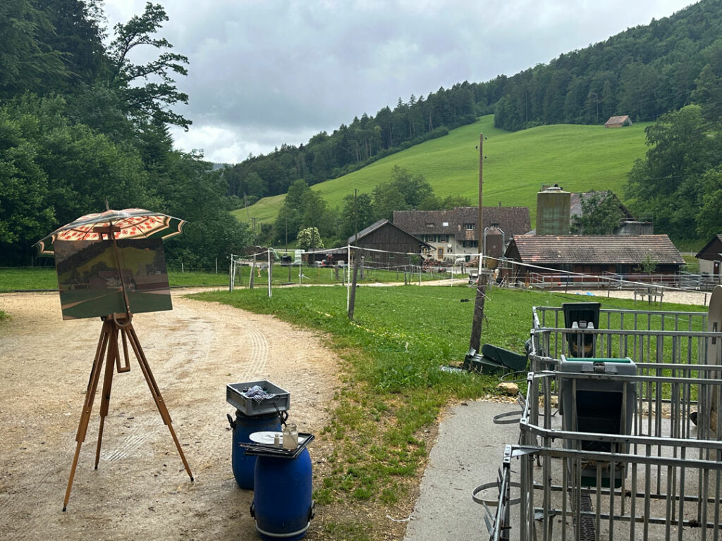 Staffelei vor dem Hof spittel